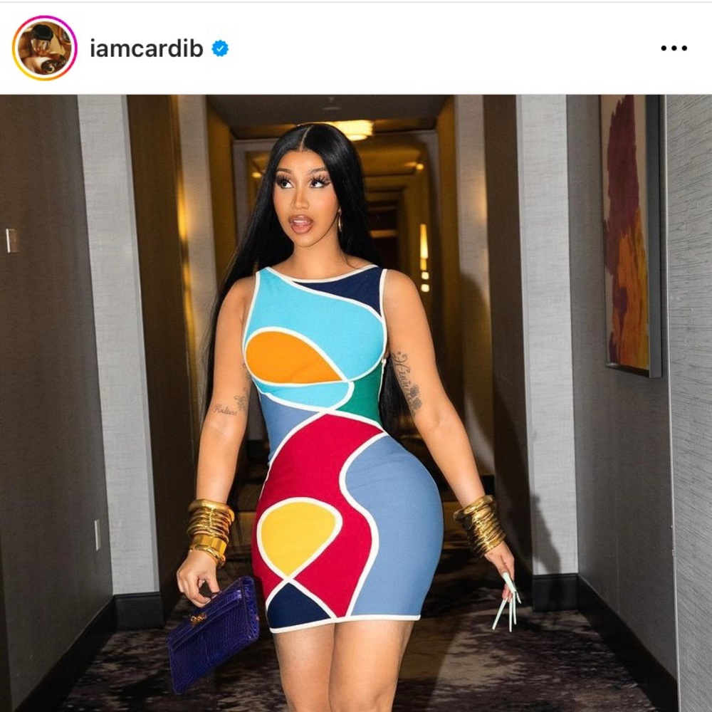 Ultra RARE🔥Cardi B Herve Leger SS 1998 Vintage Color Block Bodycon Dress
